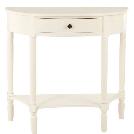 Heritage Ivory Pine Wood Half Moon Console Table with 1 Drawer