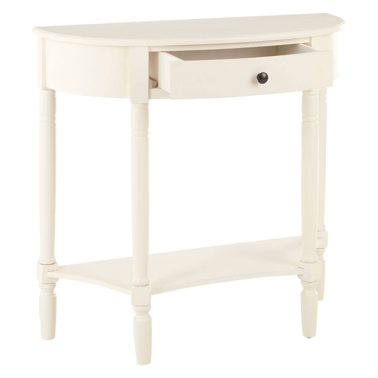Heritage Ivory Pine Wood Half Moon Console Table with 1 Drawer