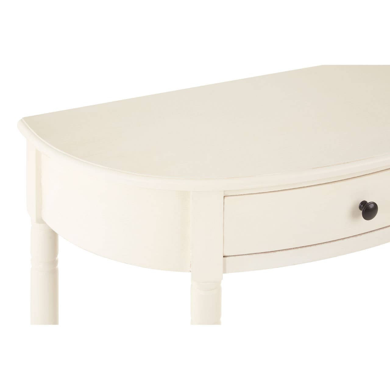 Heritage Ivory Pine Wood Half Moon Console Table with 1 Drawer