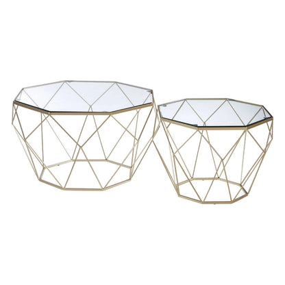 Arcana Gold Finish Geomeric Design Set Of 2 Tables