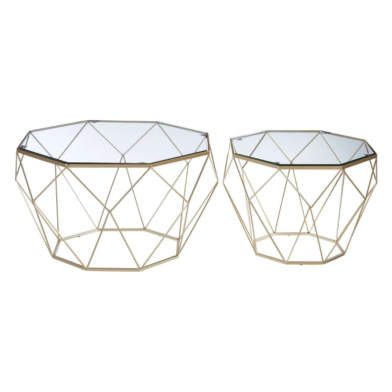 Arcana Gold Finish Geomeric Design Set Of 2 Tables
