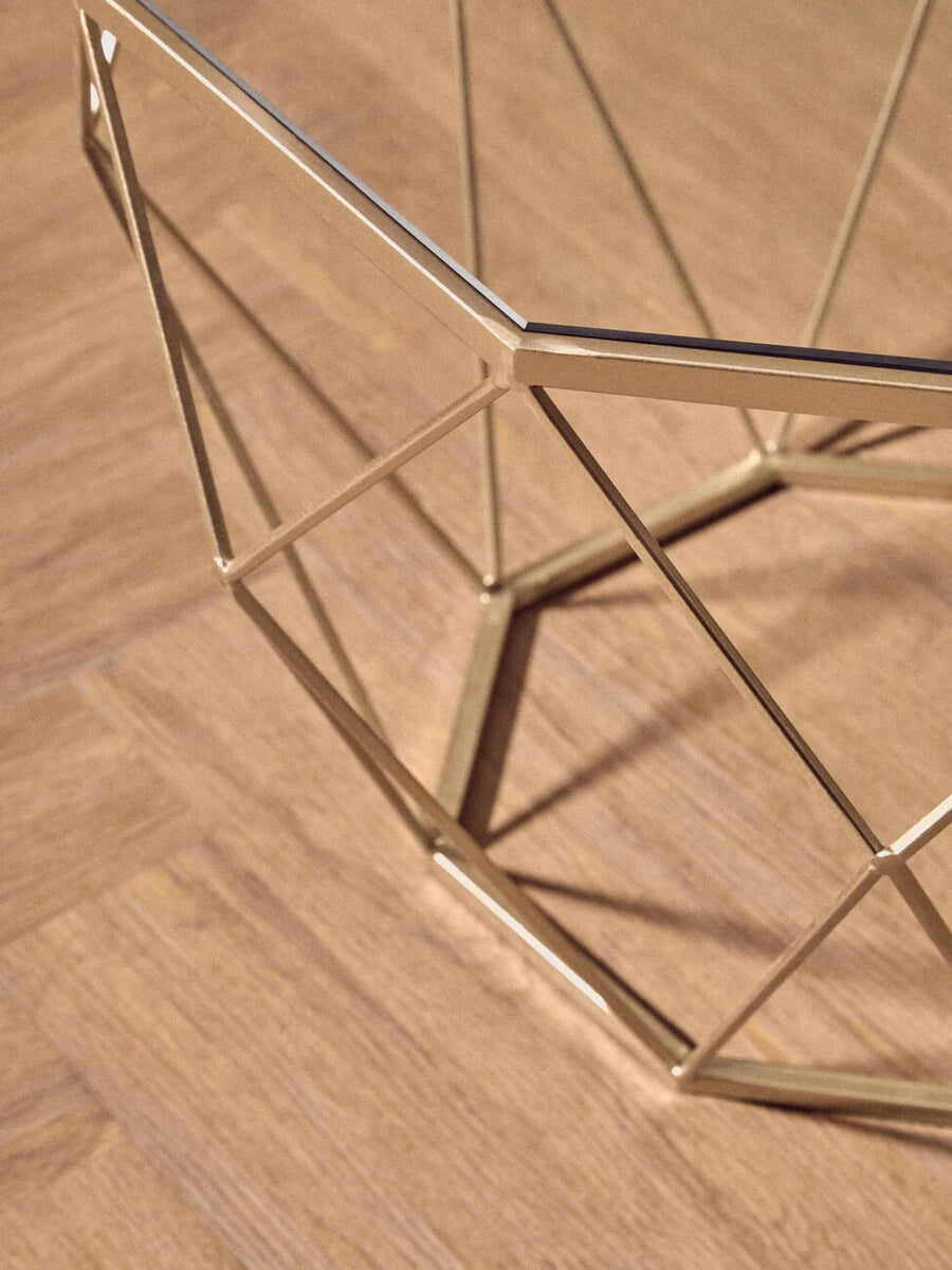 Arcana Gold Finish Geomeric Design Set Of 2 Tables