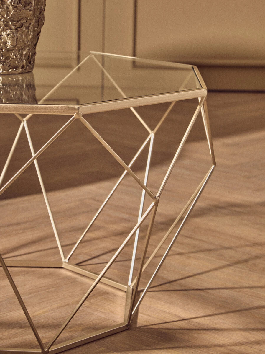 Arcana Gold Finish Geomeric Design Set Of 2 Tables