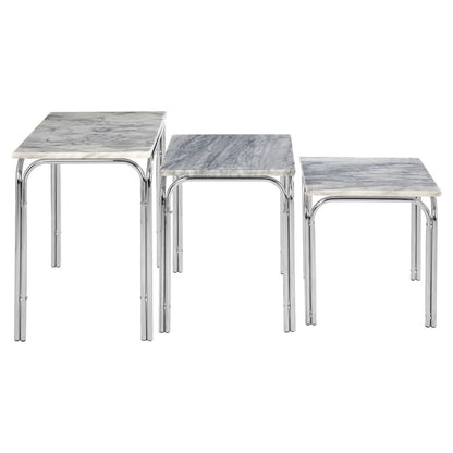 Fulton Marble Nest Of 3 Tables With Chrome Base