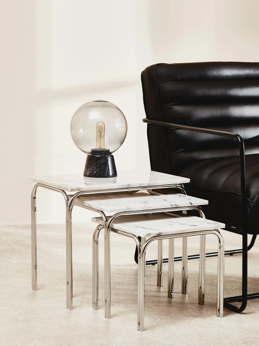 Fulton Marble Nest Of 3 Tables With Chrome Base