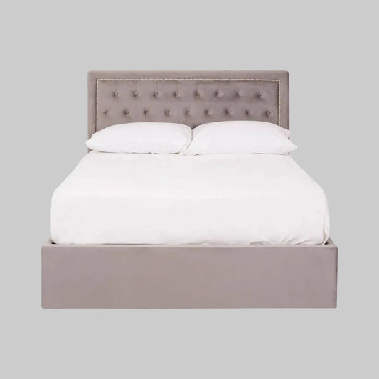 Hannah Grey Velvet Ottoman Bed Double