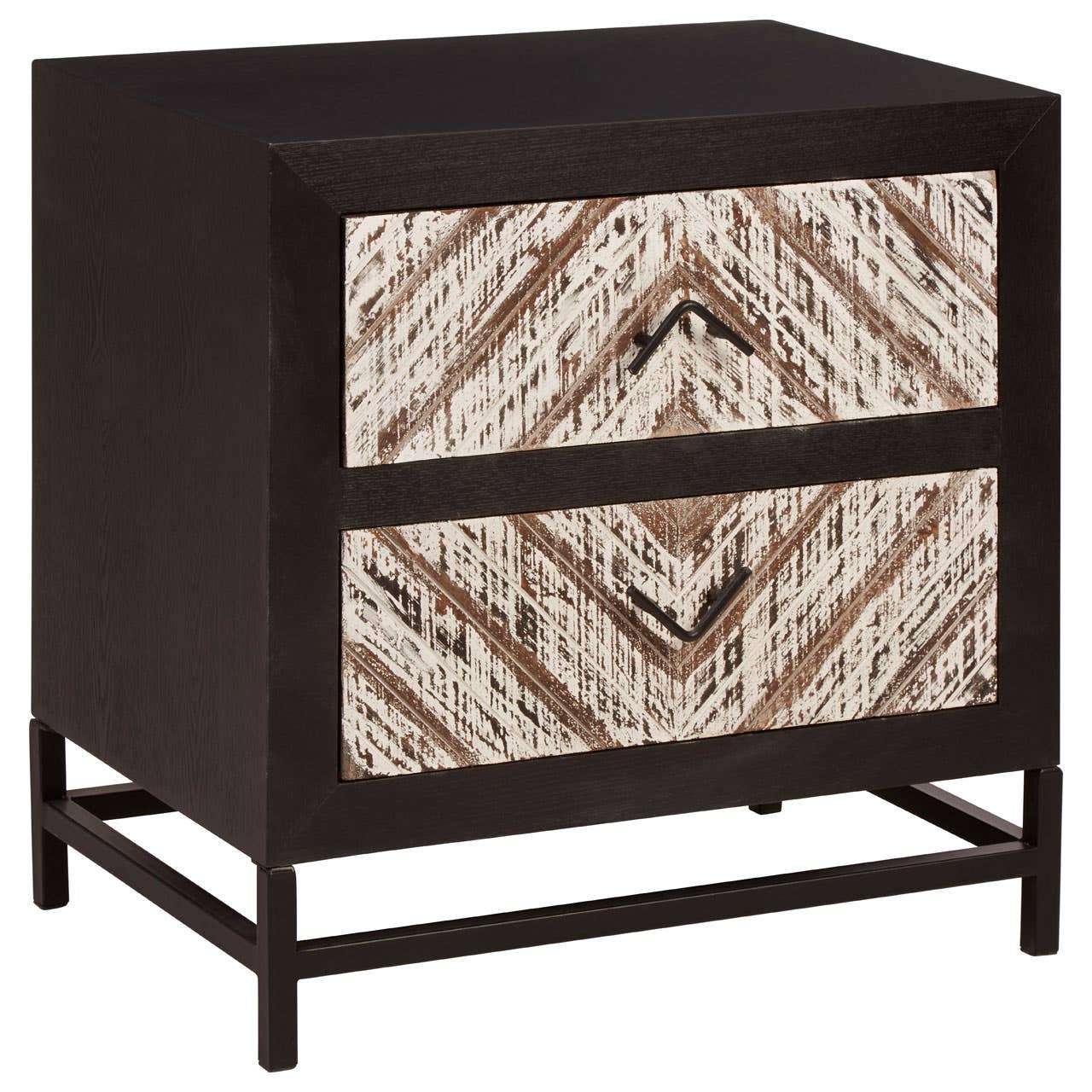 Lombok Rustic Chevron and Black 2 Drawer Bedside Table