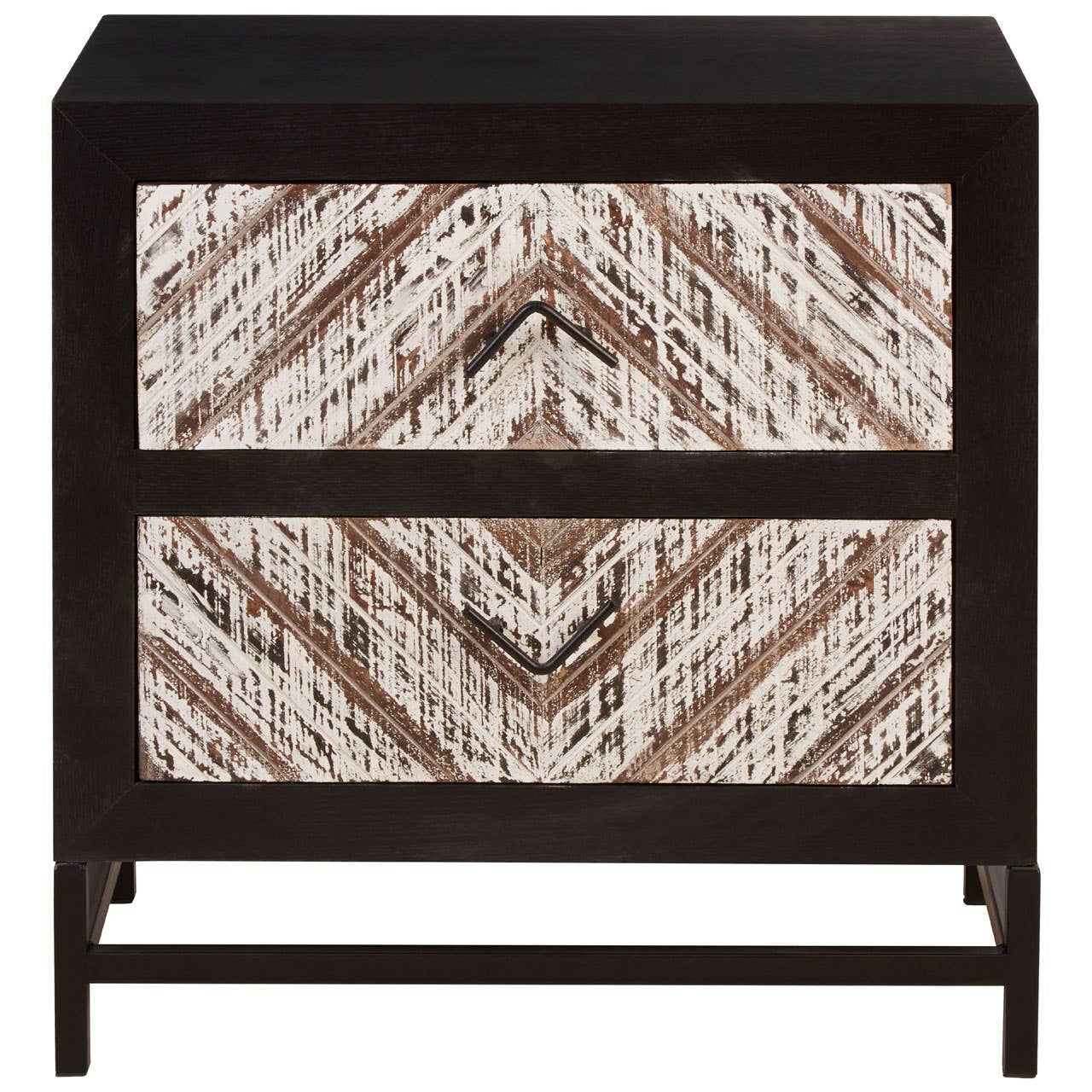 Lombok Rustic Chevron and Black 2 Drawer Bedside Table