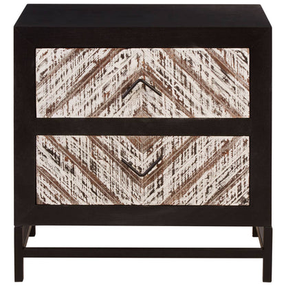 Lombok Rustic Chevron and Black 2 Drawer Bedside Table