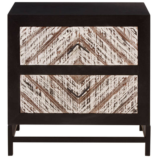 Lombok Rustic Chevron and Black 2 Drawer Bedside Table