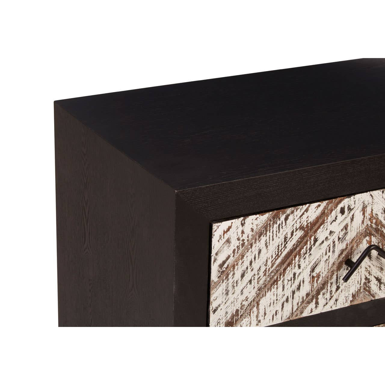 Lombok Rustic Chevron and Black 2 Drawer Bedside Table