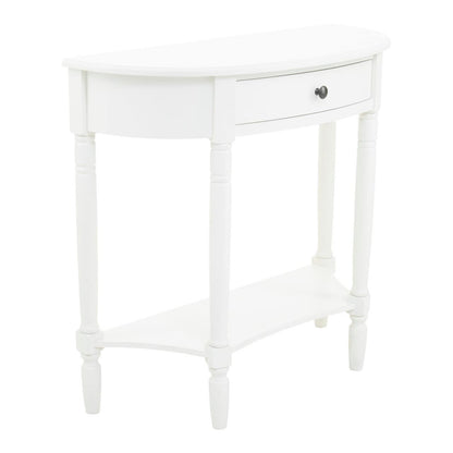 Heritage White Pine Wood Half Moon Console Table with 1 Drawer