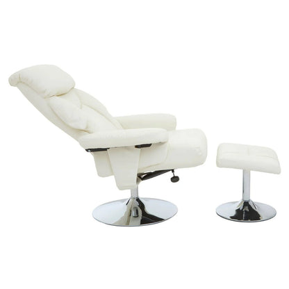 Denton Ivory Leather Effect Reclining Chair And Footstool