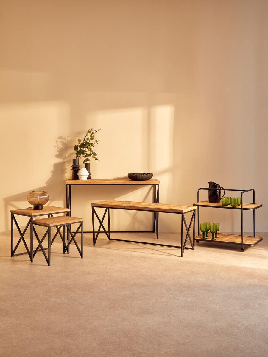 Kickford Parquet Fir Wood Console Table