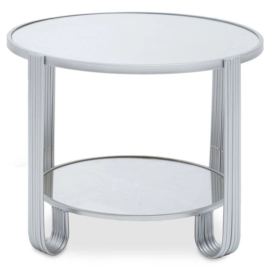 Jolie Round Mirrored Top Silver Frame Table