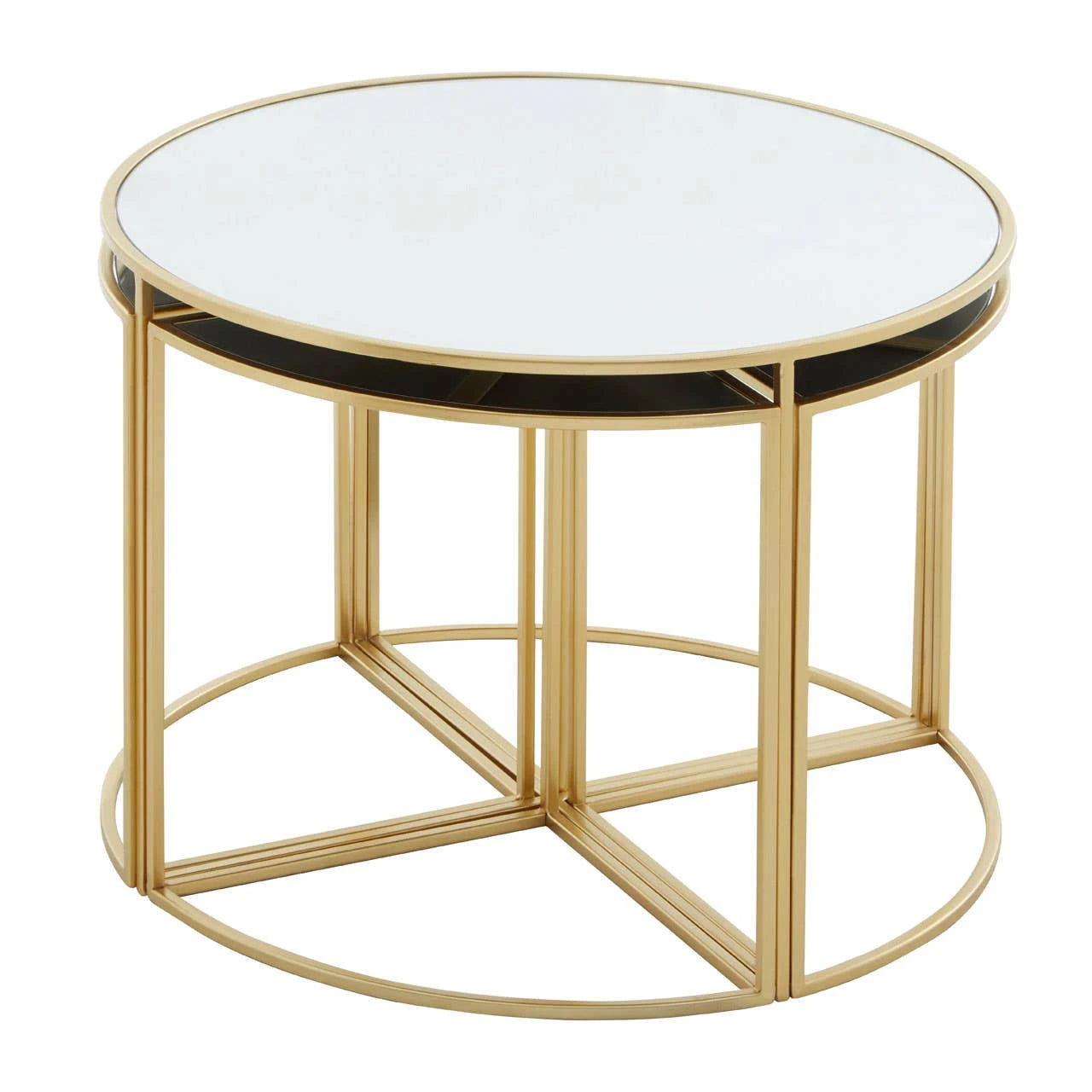 Jolie 5 Piece Set Mirrored Top Coffee Table with Nesting Tables
