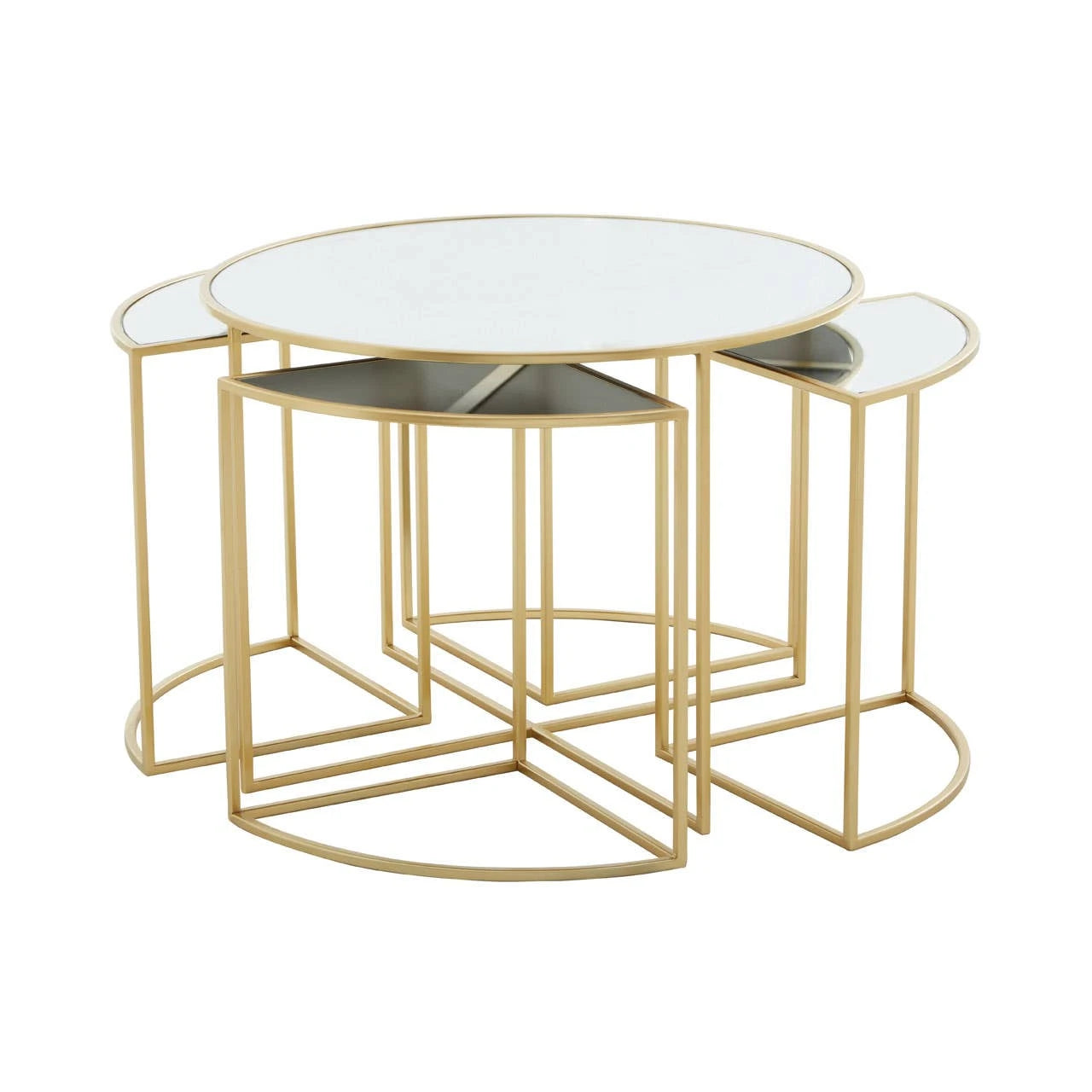 Jolie 5 Piece Set Mirrored Top Coffee Table with Nesting Tables
