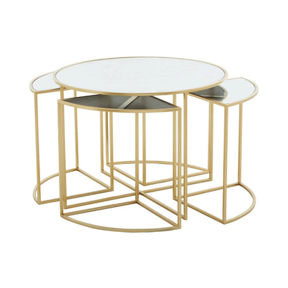 Jolie 5 Piece Set Mirrored Top Coffee Table with Nesting Tables