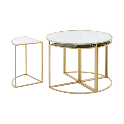 Jolie 5 Piece Set Mirrored Top Coffee Table with Nesting Tables
