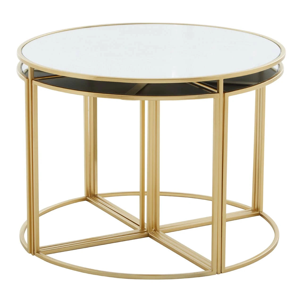 Jolie 5 Piece Set Mirrored Top Coffee Table with Nesting Tables