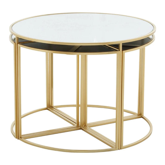 Jolie 5 Piece Set Mirrored Top Coffee Table with Nesting Tables
