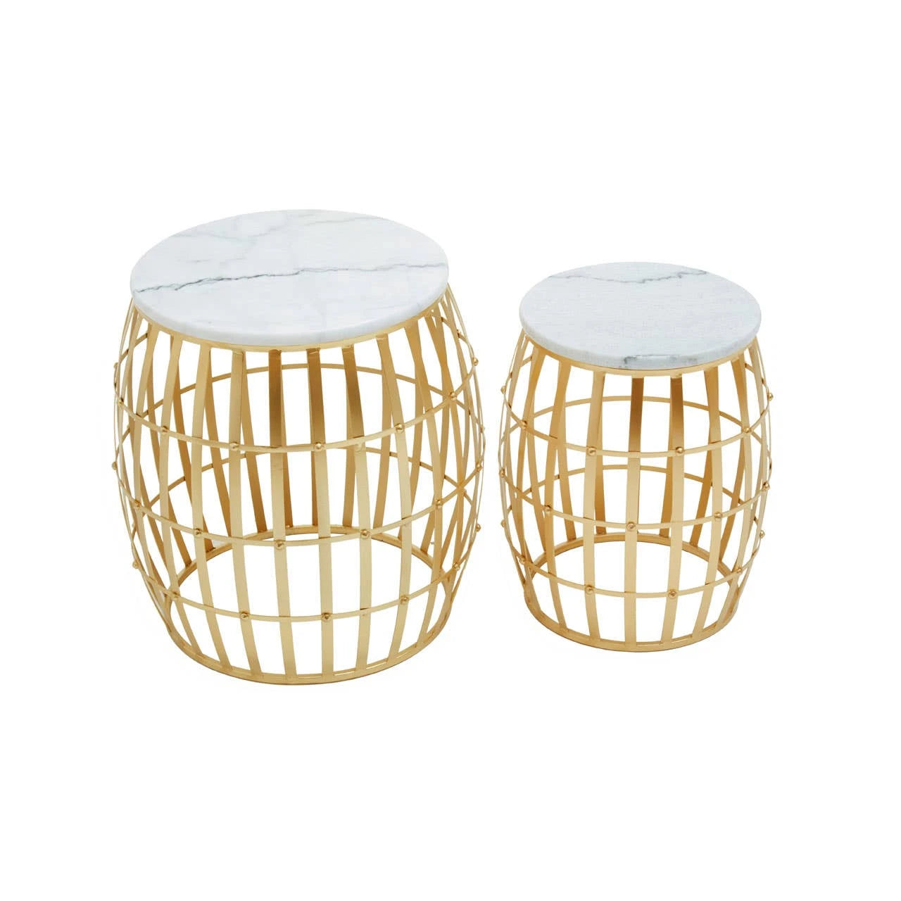 Jolie Set Of Two Round Table With White Marble Top And Gold Frame