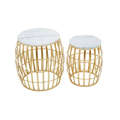 Jolie Set Of Two Round Table With White Marble Top And Gold Frame