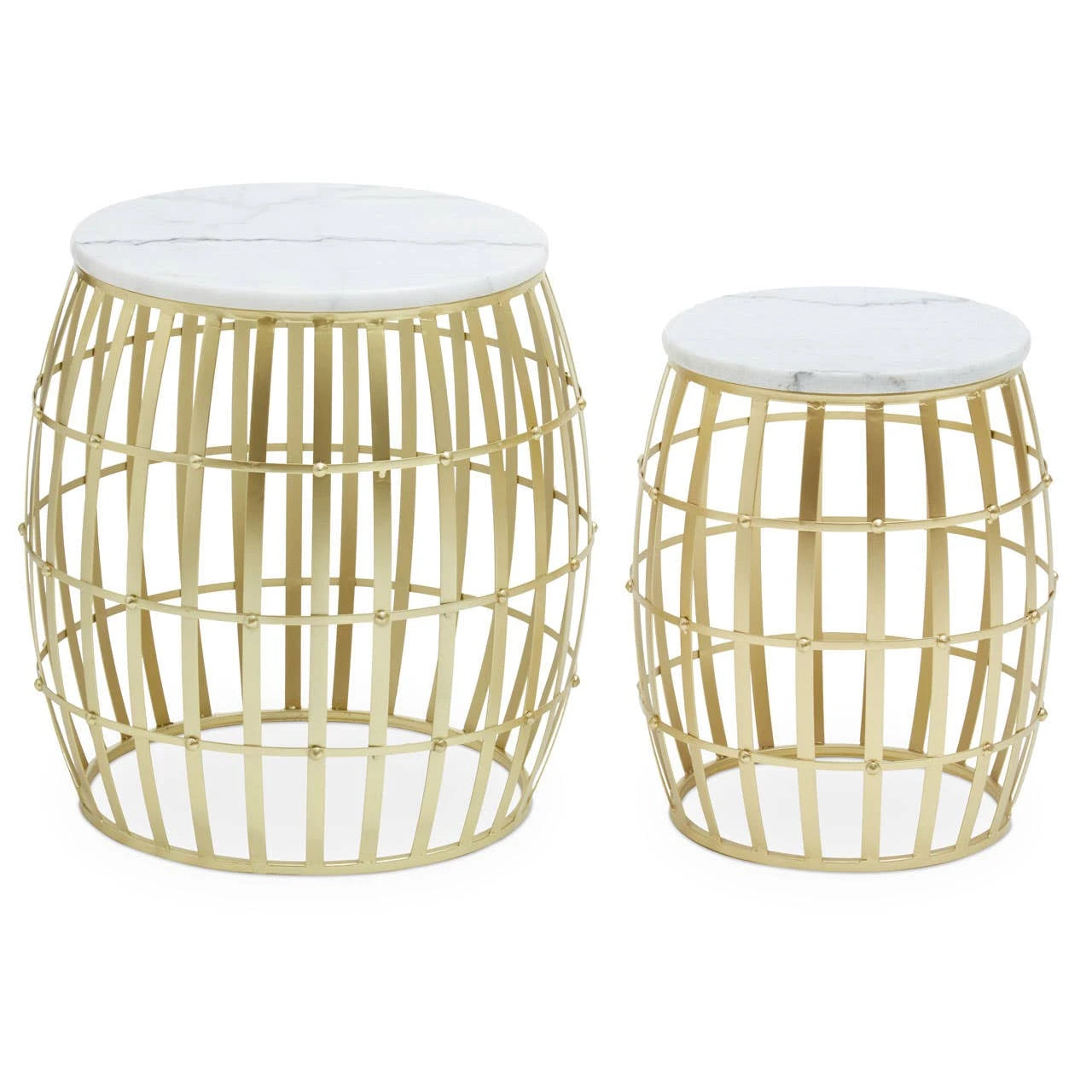 Jolie Set Of Two Round Table With White Marble Top And Gold Frame