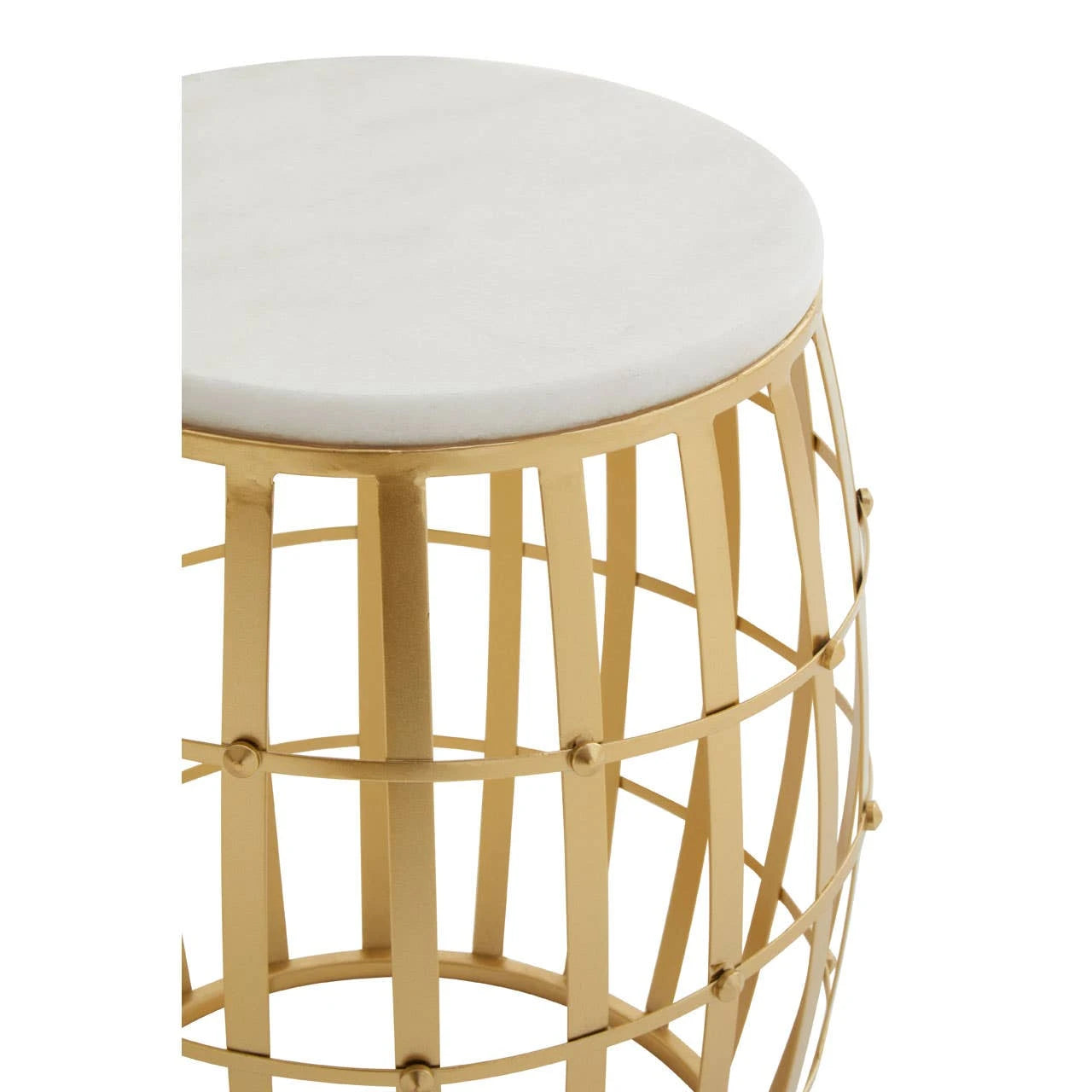 Jolie Set Of Two Round Table With White Marble Top And Gold Frame