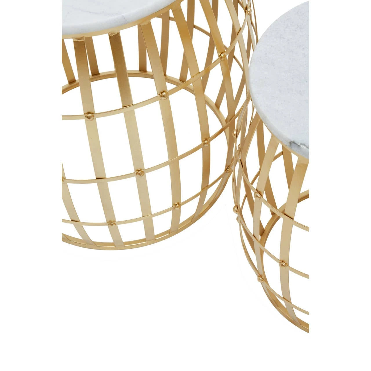 Jolie Set Of Two Round Table With White Marble Top And Gold Frame