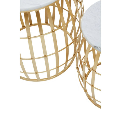 Jolie Set Of Two Round Table With White Marble Top And Gold Frame