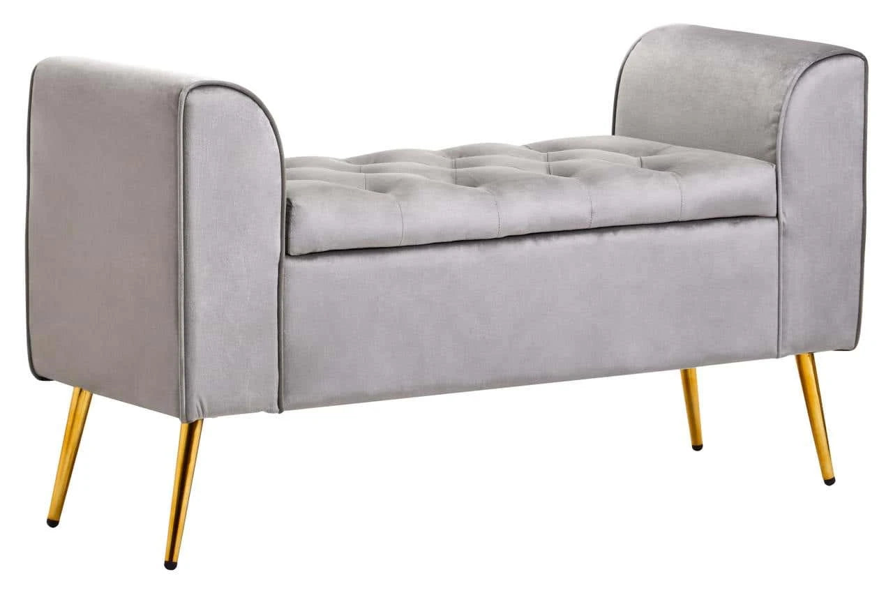 Loretta Grey Velvet Ottoman Storage Bench