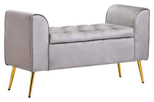 Loretta Grey Velvet Ottoman Storage Bench