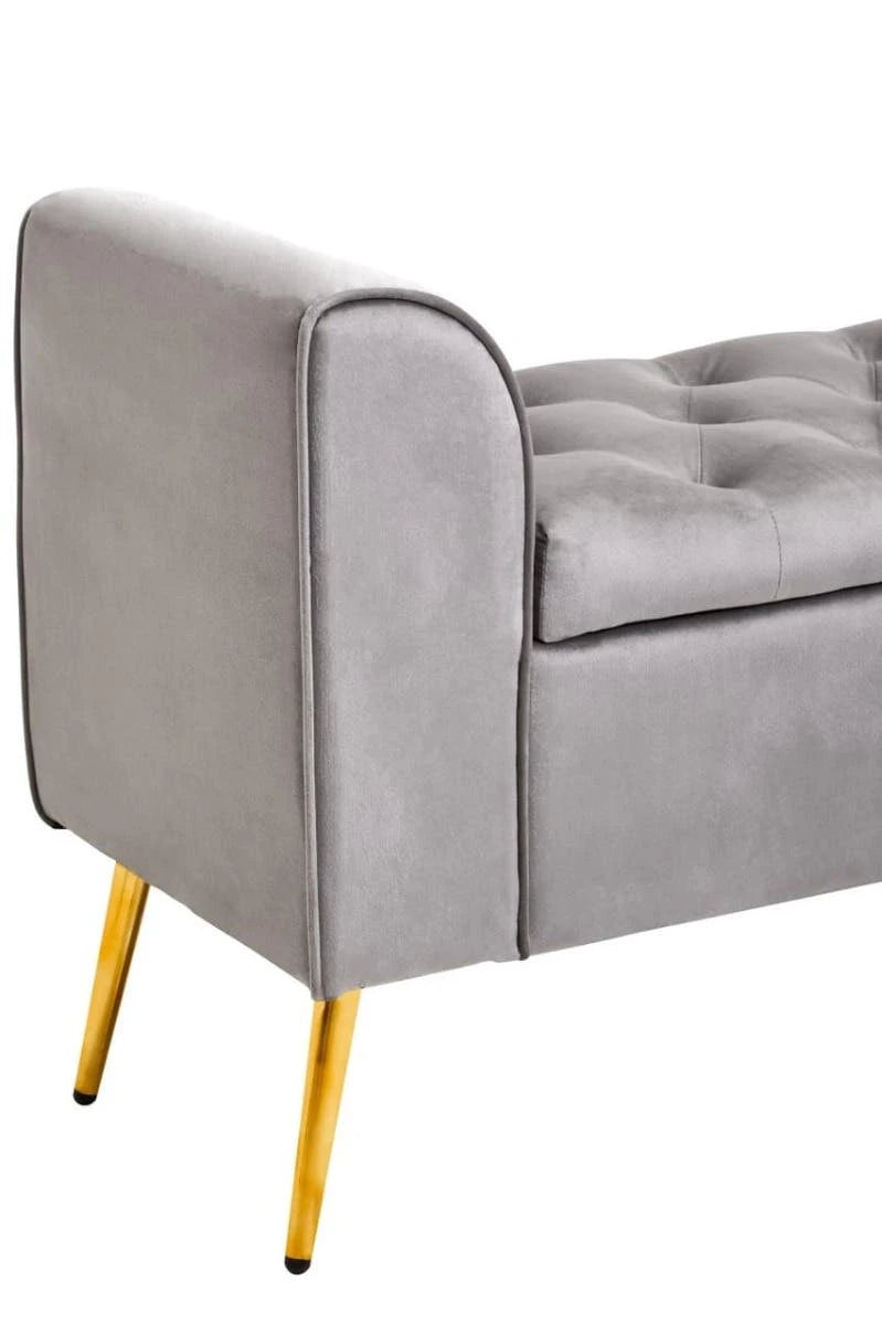 Loretta Grey Velvet Ottoman Storage Bench