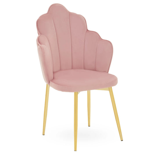 Tian Pink Velvet Dining Chair with Gold Metal Legs