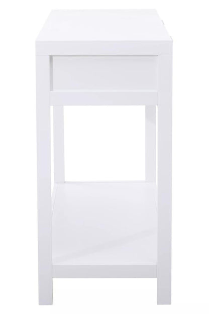 Sherman White Wood and Rattan Two Drawer Console Table