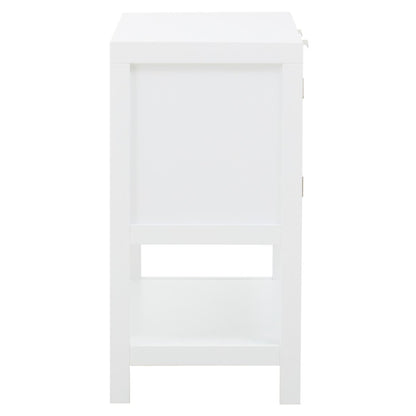 Sherman White Wood and Rattan Two Drawer Side Cabinet