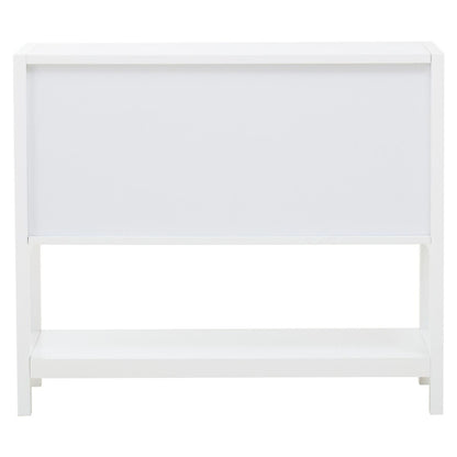 Sherman White Wood and Rattan Two Drawer Side Cabinet