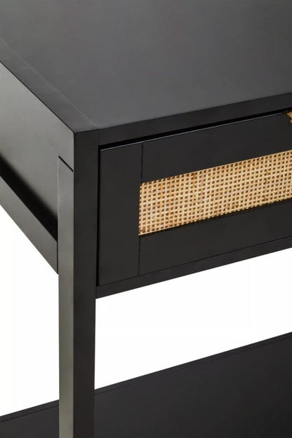 Sherman Black Wood and Rattan Two Drawer Console Table