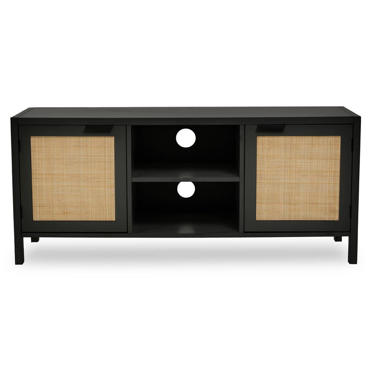 Sherman Black Wood and Rattan Media Unit