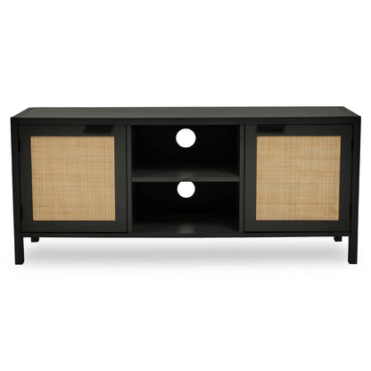 Sherman Black Wood and Rattan Media Unit