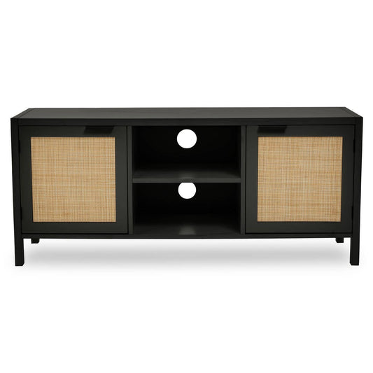 Sherman Black Wood and Rattan Media Unit