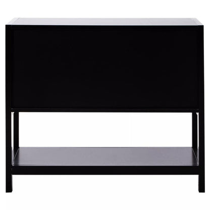 Sherman Black Wood and Rattan Two Door Side Cabinet