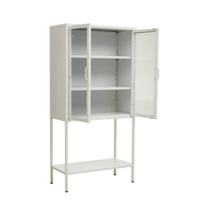 Acier Two Door White Metal Cabinet With Glass Doors