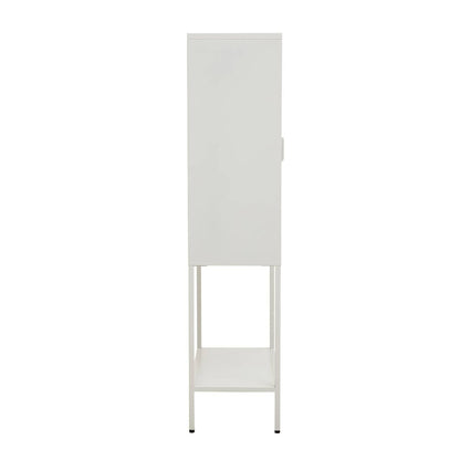Acier Two Door White Metal Cabinet With Glass Doors