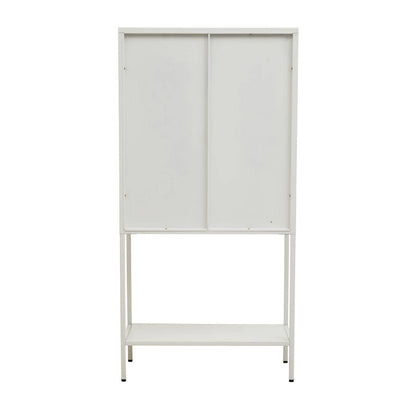 Acier Two Door White Metal Cabinet With Glass Doors