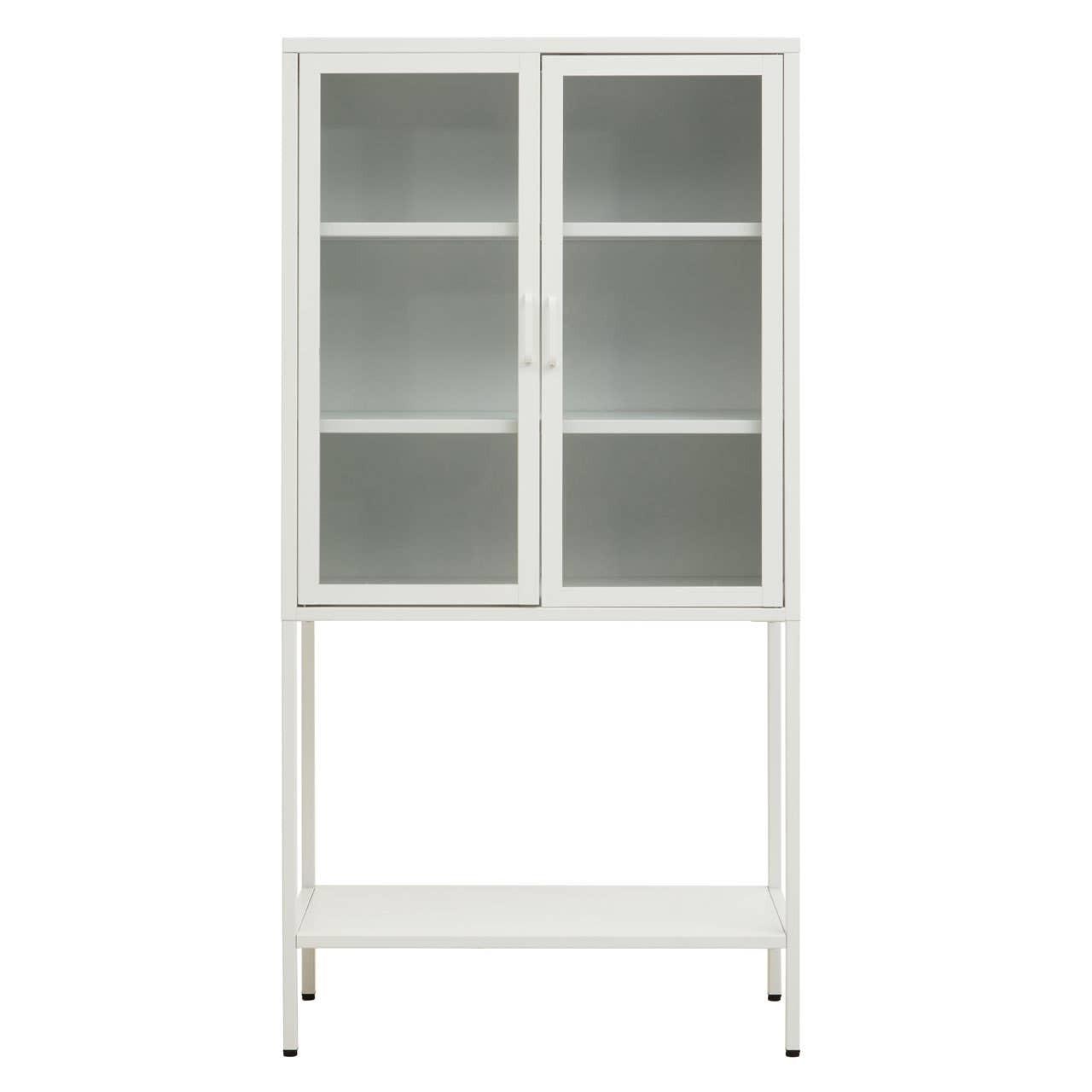 Acier Two Door White Metal Cabinet With Glass Doors