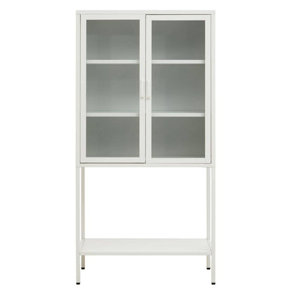 Acier Two Door White Metal Cabinet With Glass Doors