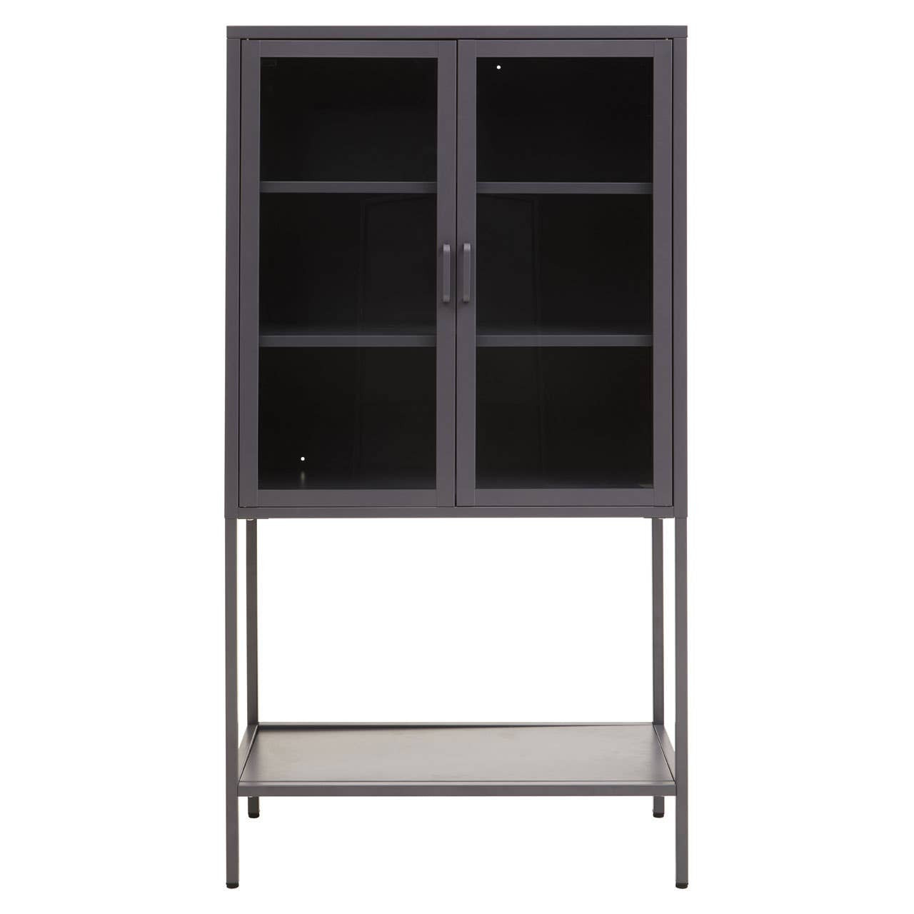 Acier Two Door Grey Metal Cabinet With Glass Doors