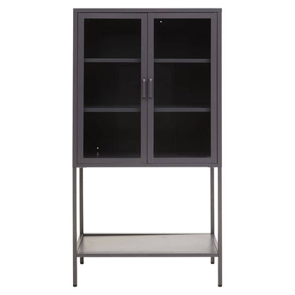 Acier Two Door Grey Metal Cabinet With Glass Doors